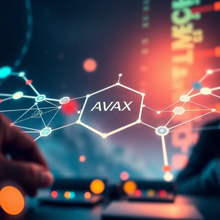 Illustration of Avalanche blockchain technology with interconnected nodes and digital assets