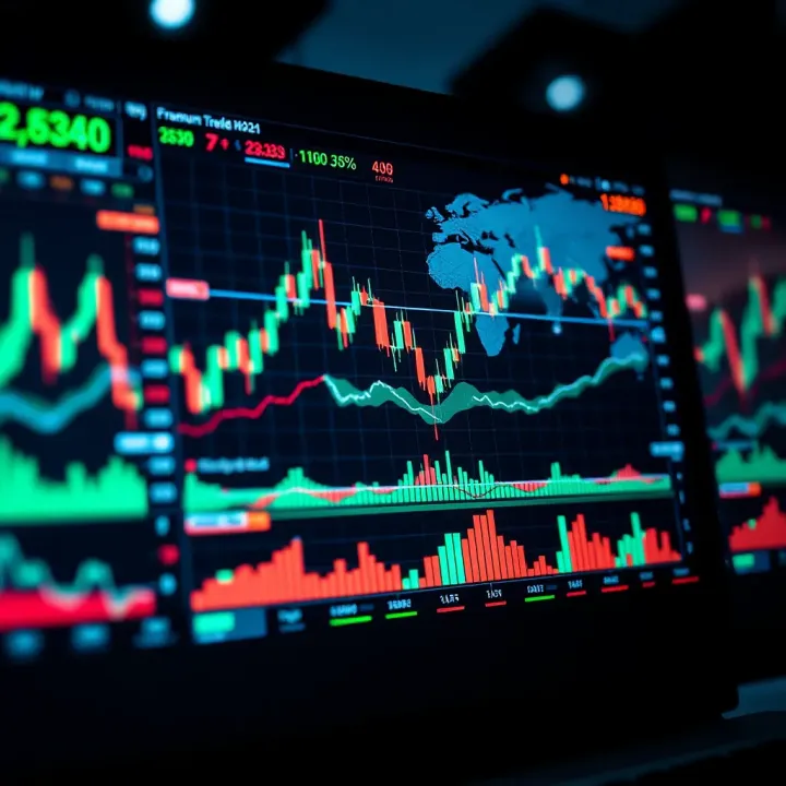 Illustration of financial charts and graphs displaying trading performance and data analysis