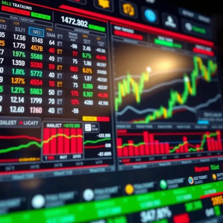 Illustration of interactive financial market interface with multiple trading options and analytics