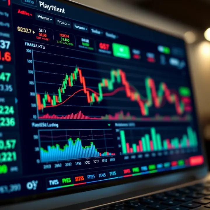 Illustration of a digital forex trading dashboard displaying currency charts and performance metrics