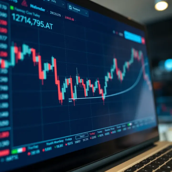Graph showing financial market trends with digital interface elements