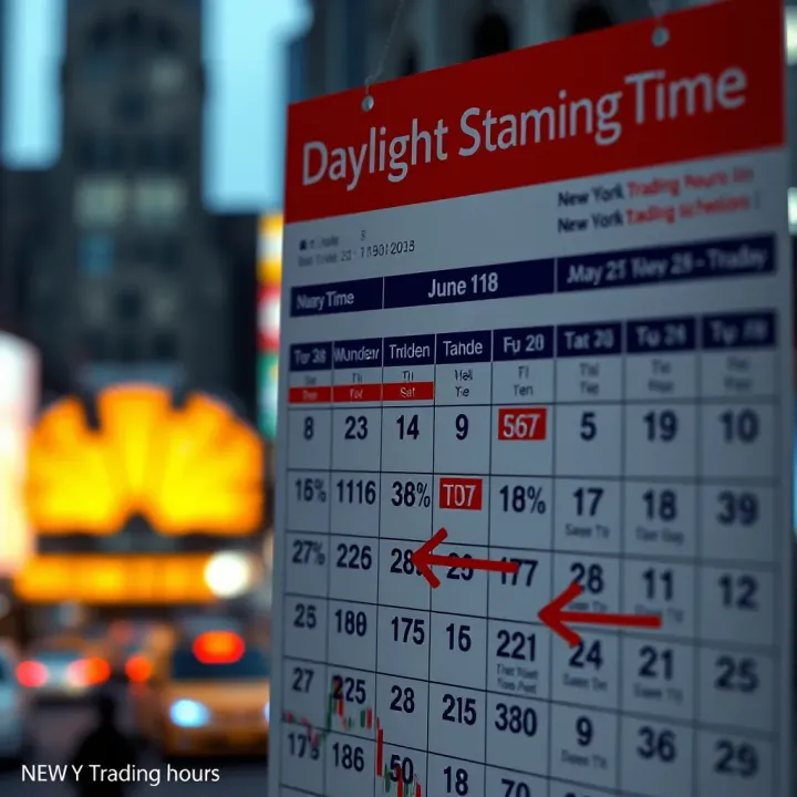 Calendar highlighting daylight saving time effects on New York trading session schedule