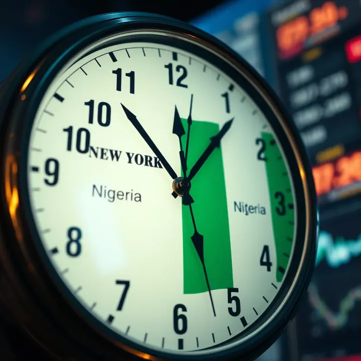 World clock showing New York and Nigerian time zones for trading hours comparison