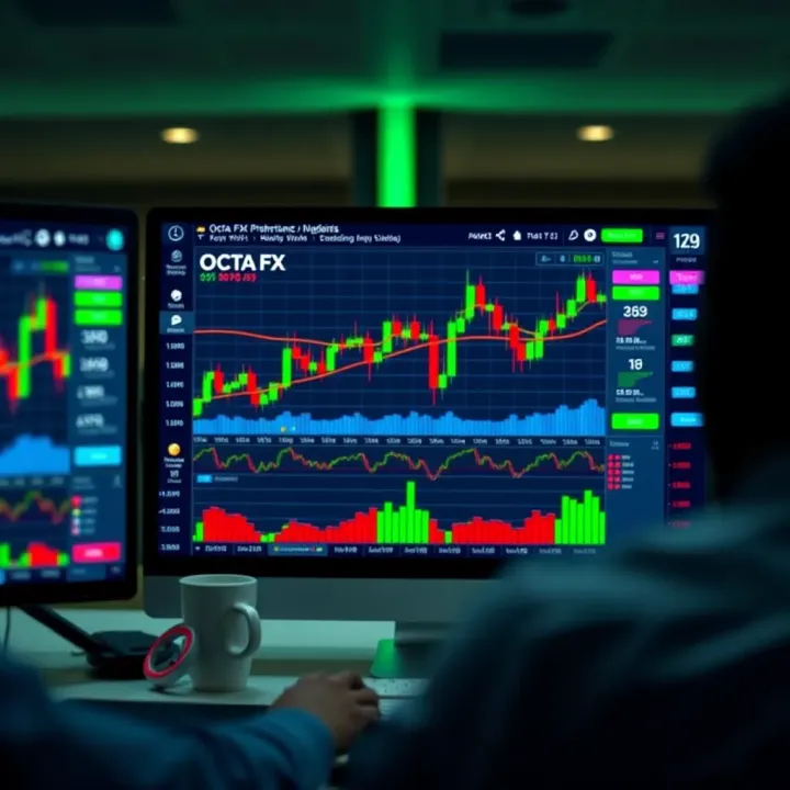 Screenshot of Octa FX trading platform interface displaying currency charts and trading options