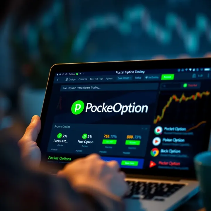 Graphic showing various online promo codes with a focus on Pocket Option trading platform
