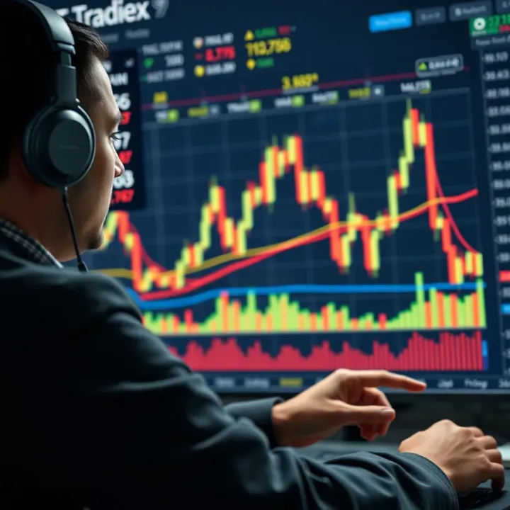 Trader analyzing price action chart with trend lines and support resistance levels