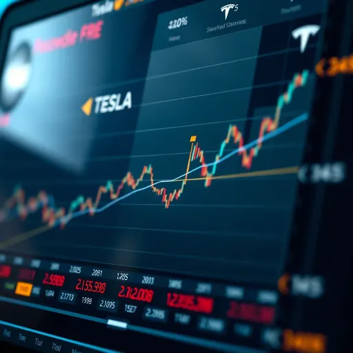 Graph showing fluctuations in Tesla share price with key milestones highlighted