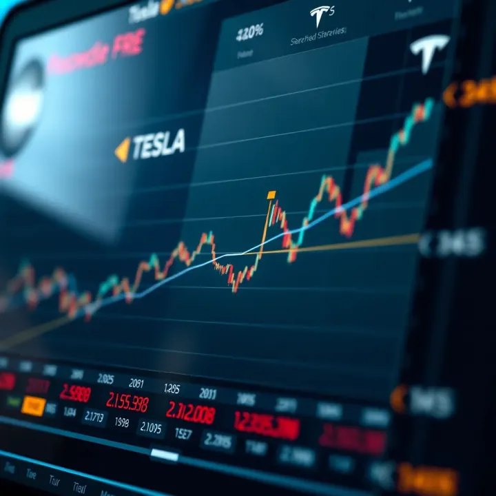 Graph showing fluctuations in Tesla share price with key milestones highlighted