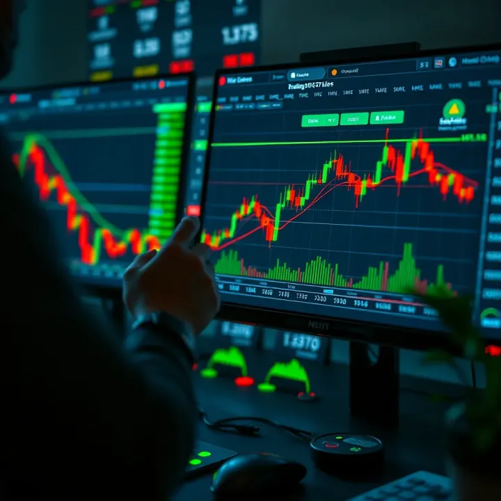 Illustration of automated trading software analyzing financial charts and executing trades on a digital interface