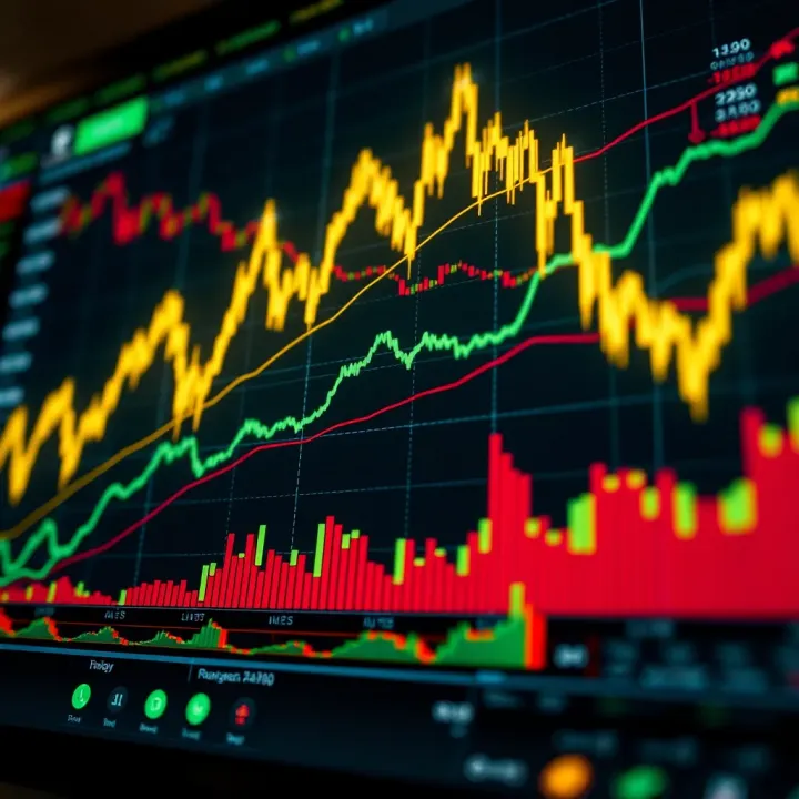 Graph showing upward financial trends and dynamic stock market activity
