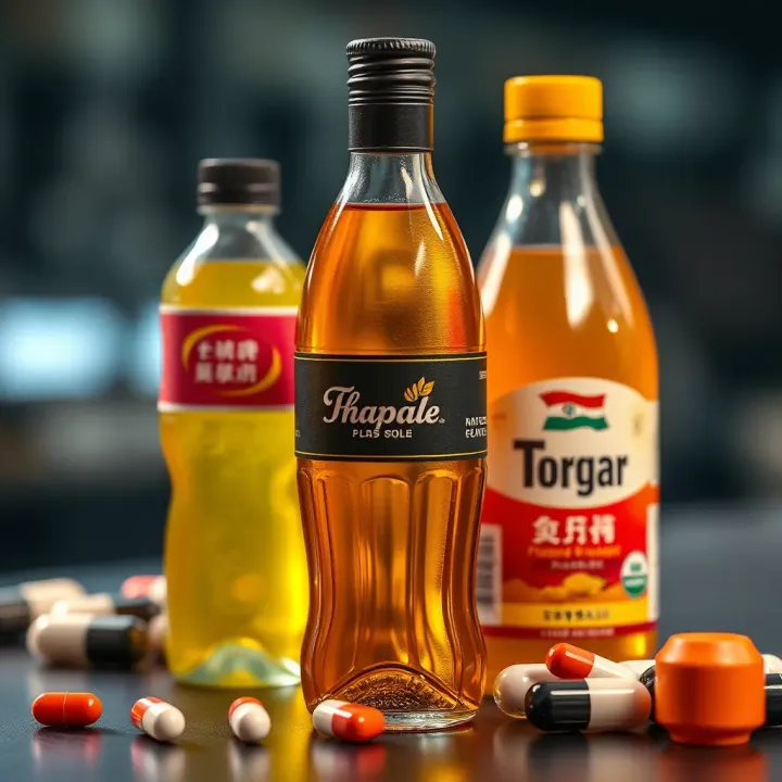 Bottles of beverage and pharmaceutical capsules representing key industries